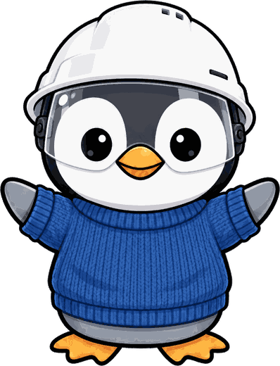 Namy, casque de chantier et pull bleu